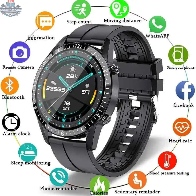 Black Bluetooth Smart Watch by 777tech with digital display and fitness tracking features.
