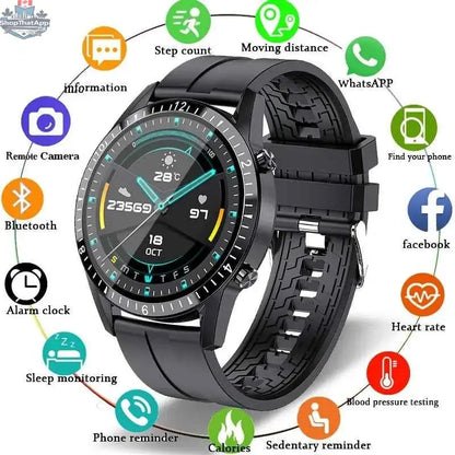 Black Bluetooth Smart Watch by 777tech with digital display and fitness tracking features.