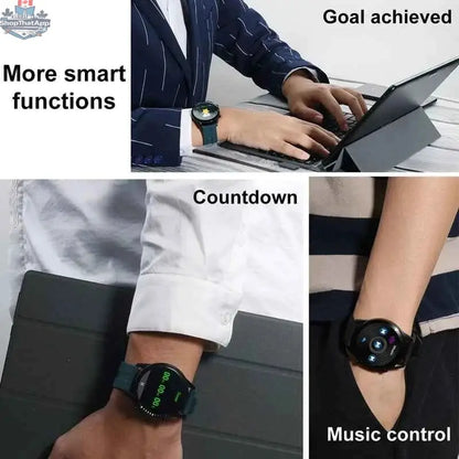 Black Bluetooth Smart Watch by 777tech with digital display and fitness tracking features, shown on a wrist.