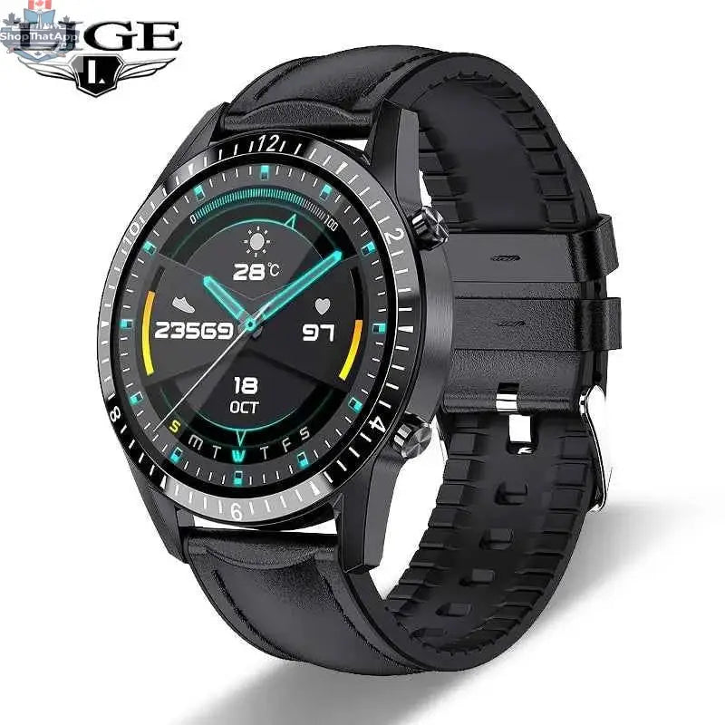 Black Bluetooth smart watch by 777tech with digital display, fitness tracking, and sleek design.