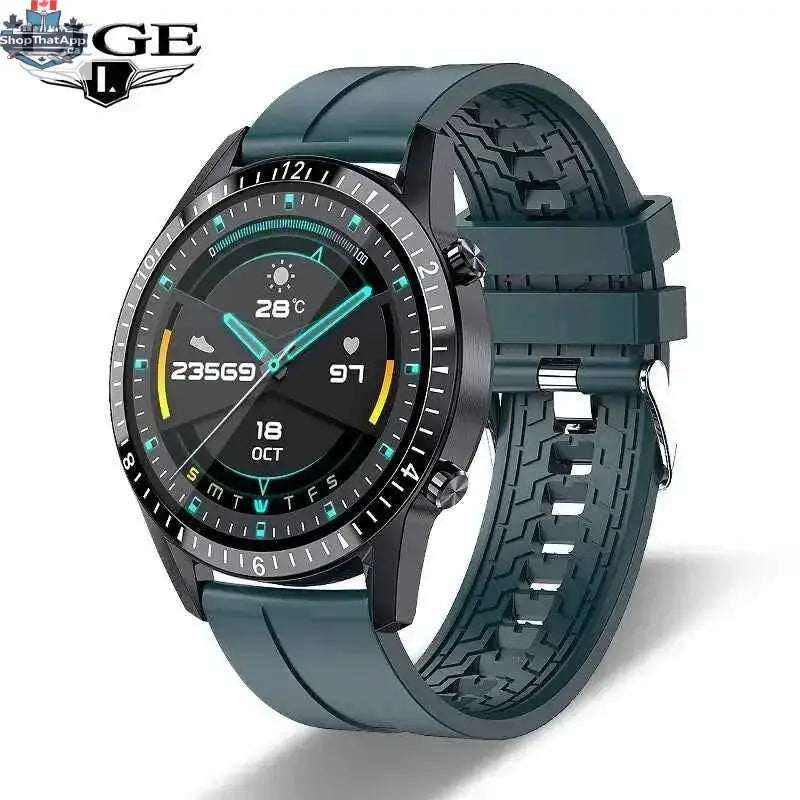 Black 777tech Bluetooth Smart Watch with digital display and fitness tracking features on a white background.