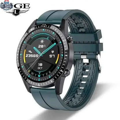 Black 777tech Bluetooth Smart Watch with digital display and fitness tracking features on a white background.