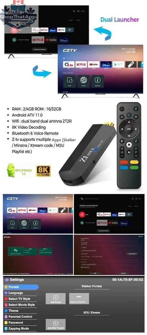 Android 11 Google TV Stick 4K by 777tech, HDMI streaming device with voice remote, Wi-Fi, USB port, supports live TV and movies.