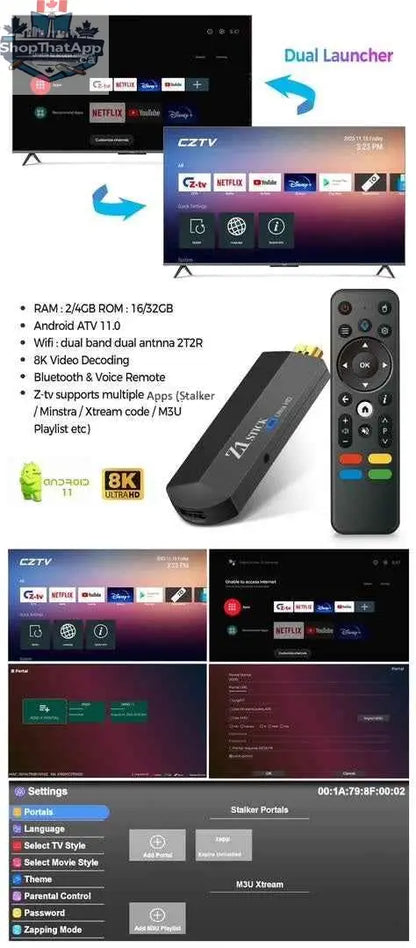 Android 11 Google TV Stick 4K by 777tech, HDMI streaming device with voice remote, Wi-Fi, USB port, supports live TV and movies.