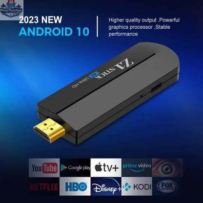 Android 11 Google TV Stick 4K by 777tech with HDMI, voice remote, USB port, Wi-Fi, for streaming live TV, sports, and movies.