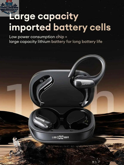 Lenovo EA305 wireless waterproof Bluetooth earphones with V5.4 for sports and gaming, featuring long-lasting battery life.