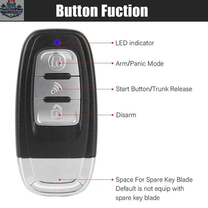 Universal 777tech Car Start Stop Keyless Entry Remote Start Kit with smartphone control and one-button push system.
