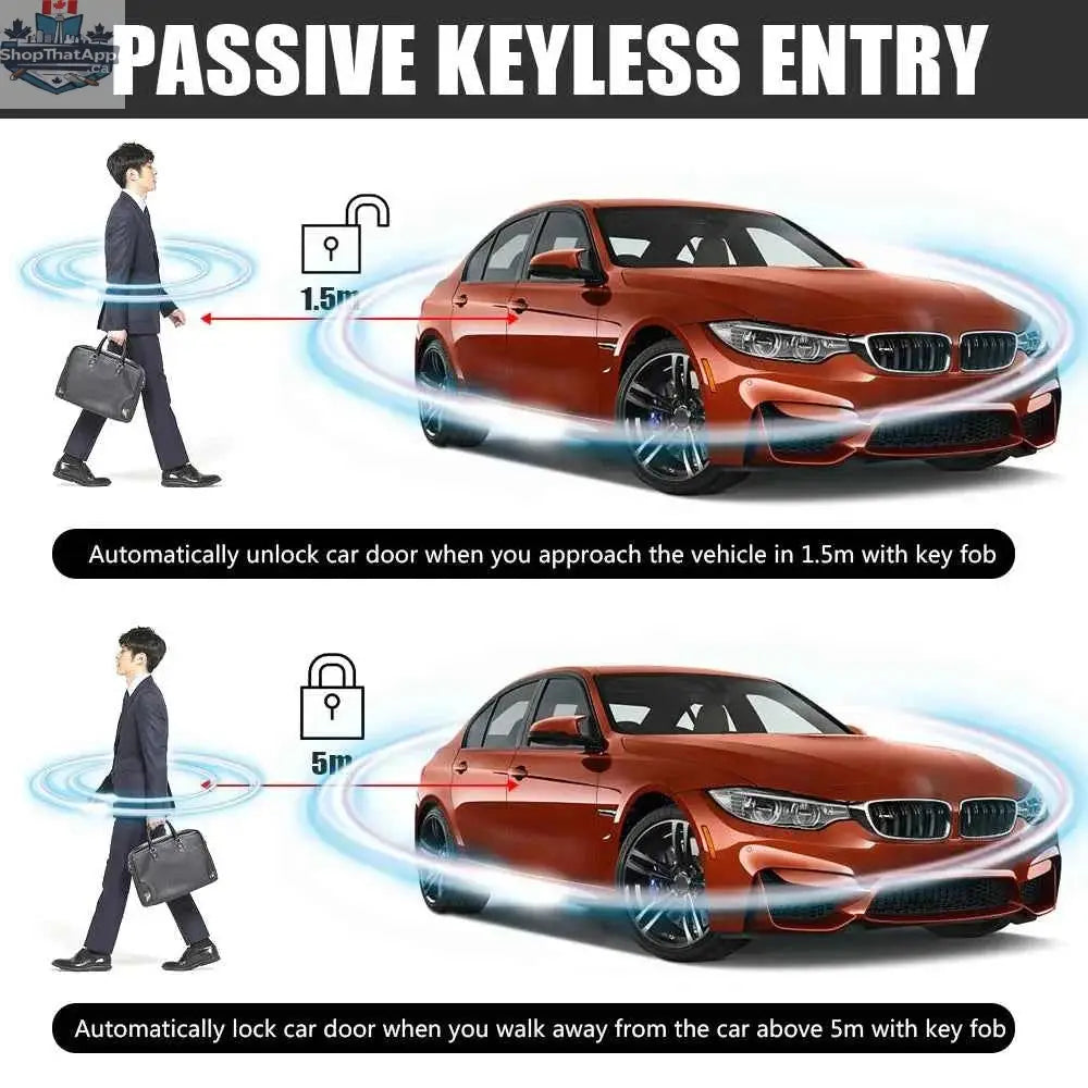 Universal Car Start Stop Keyless Entry Remote Start Kit with Smartphone Control by 777tech, featuring one-button push system.