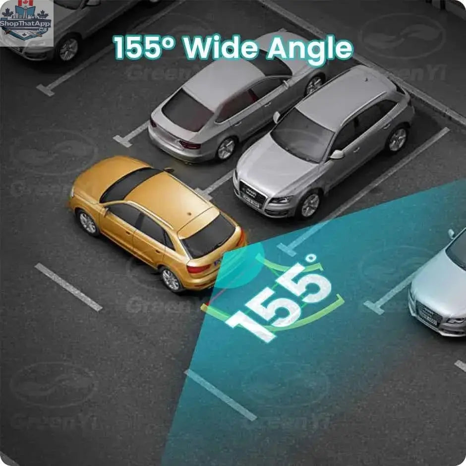 AHD backup camera by 777tech installed on a Ford Focus MK2, showing dynamic trajectory lines and trunk handle view.