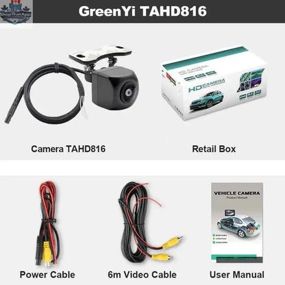 AHD backup camera by 777tech installed on a Ford Focus, showing dynamic trajectory lines on the vehicle's rear display.