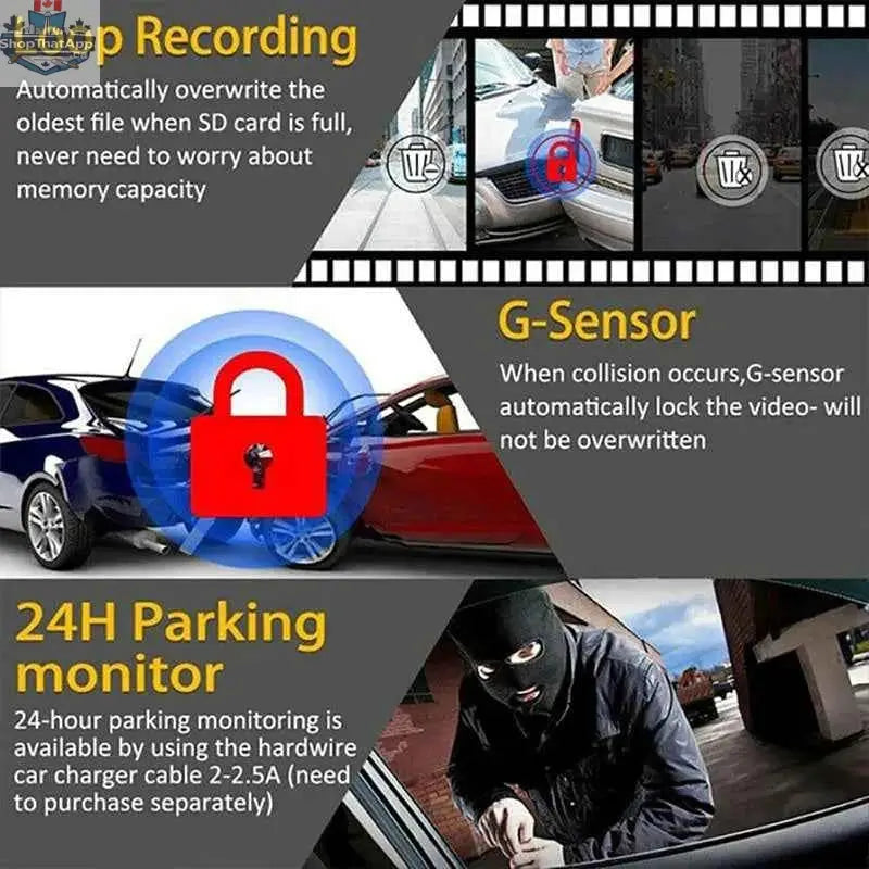 777tech 3-channel dash cam for car with front and rear 1080P video recording, black box DVR, rear view camera, car accessory