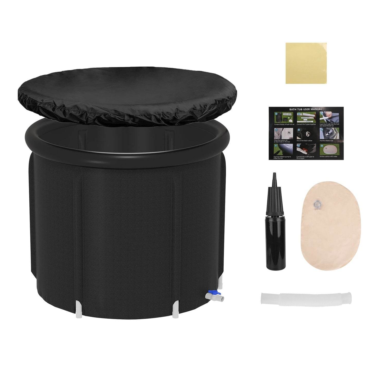 1Pc 97Gal Large Size Ice BathTub With Cover For Adults Athletes Recovery Cold Water Therapy Outdoor Portable Cold Plunge Tub 660LBS Load Capacity 33.46x33.46x29.52in