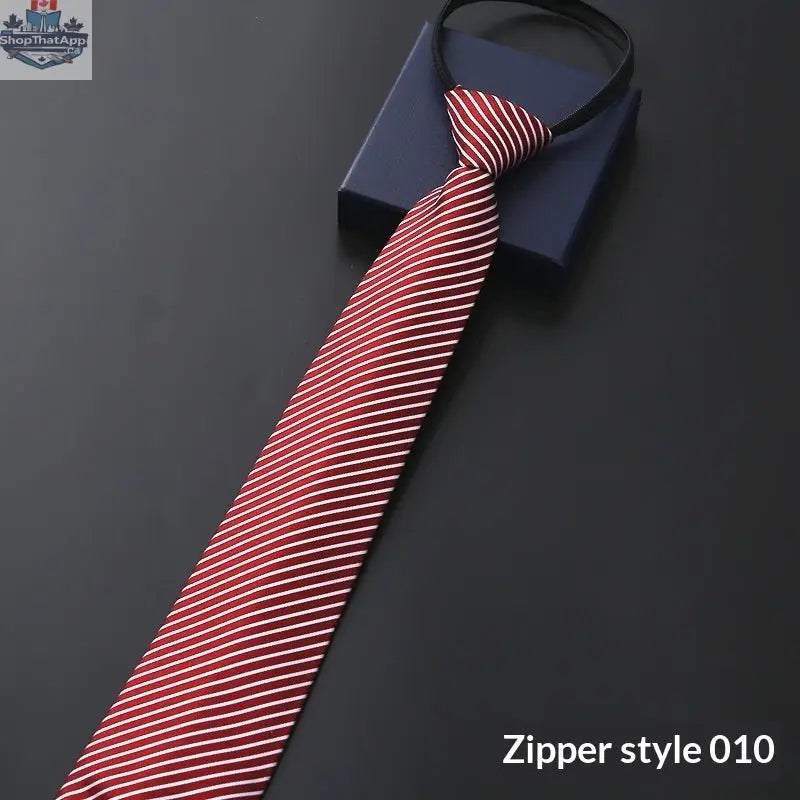 Mens Business Formal Zipper Tie With Blue Stripes - Shopthatapp.ca