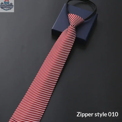 Mens Business Formal Zipper Tie With Blue Stripes - Shopthatapp.ca