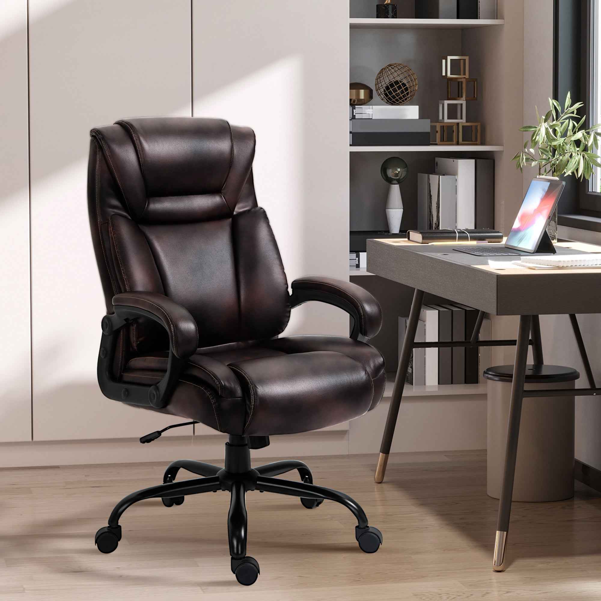 Joel Executive Office Chair with High Back, Adjustable Height and 400LBS Capacity-Brown