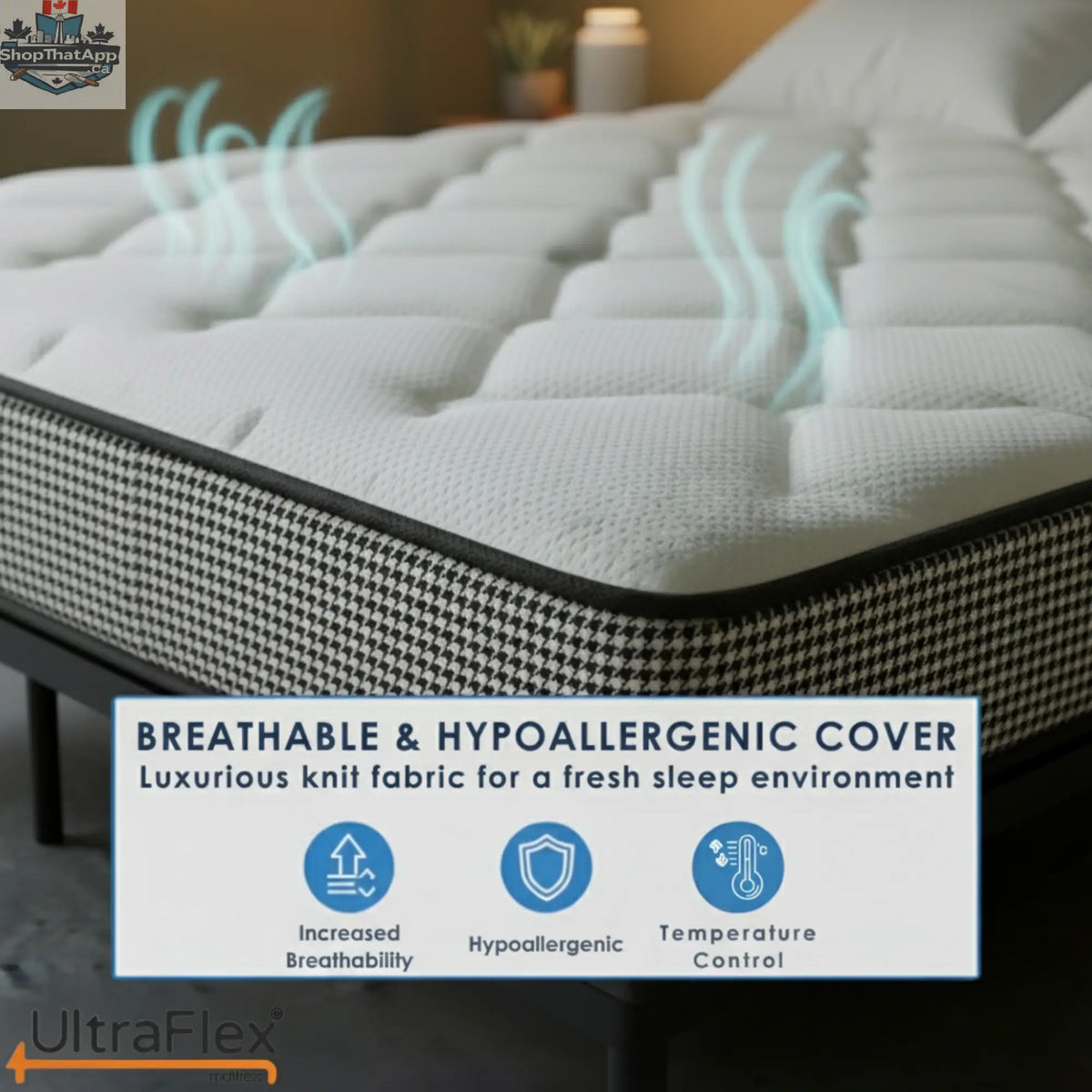 UltraFlex DreamWeaver mattress and boxspring set with medium firm hybrid design, cooling gel foam, and edge support for orthopedic comfort.