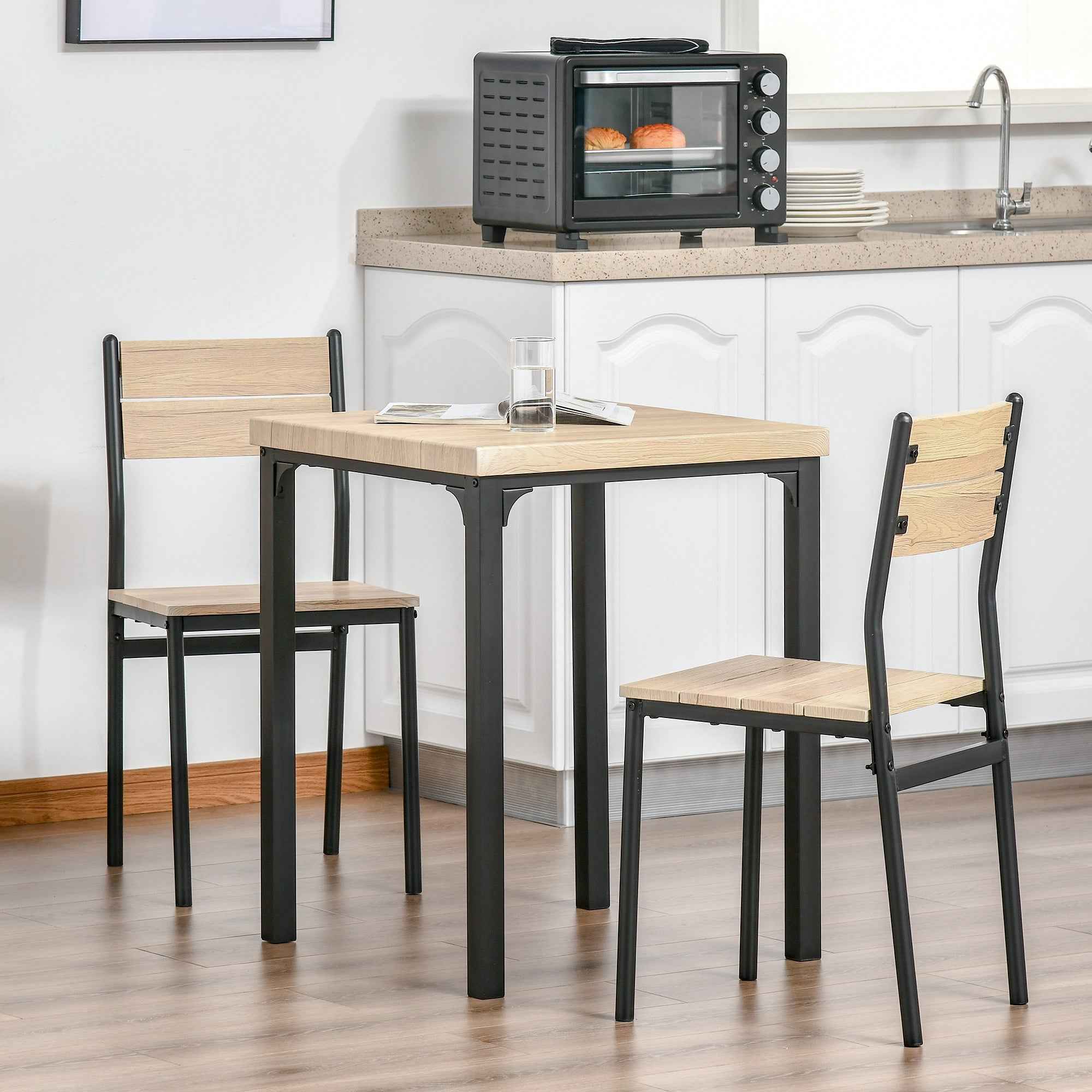 Kurt 3-Piece Dining Set for Small Spaces-Natural Wood