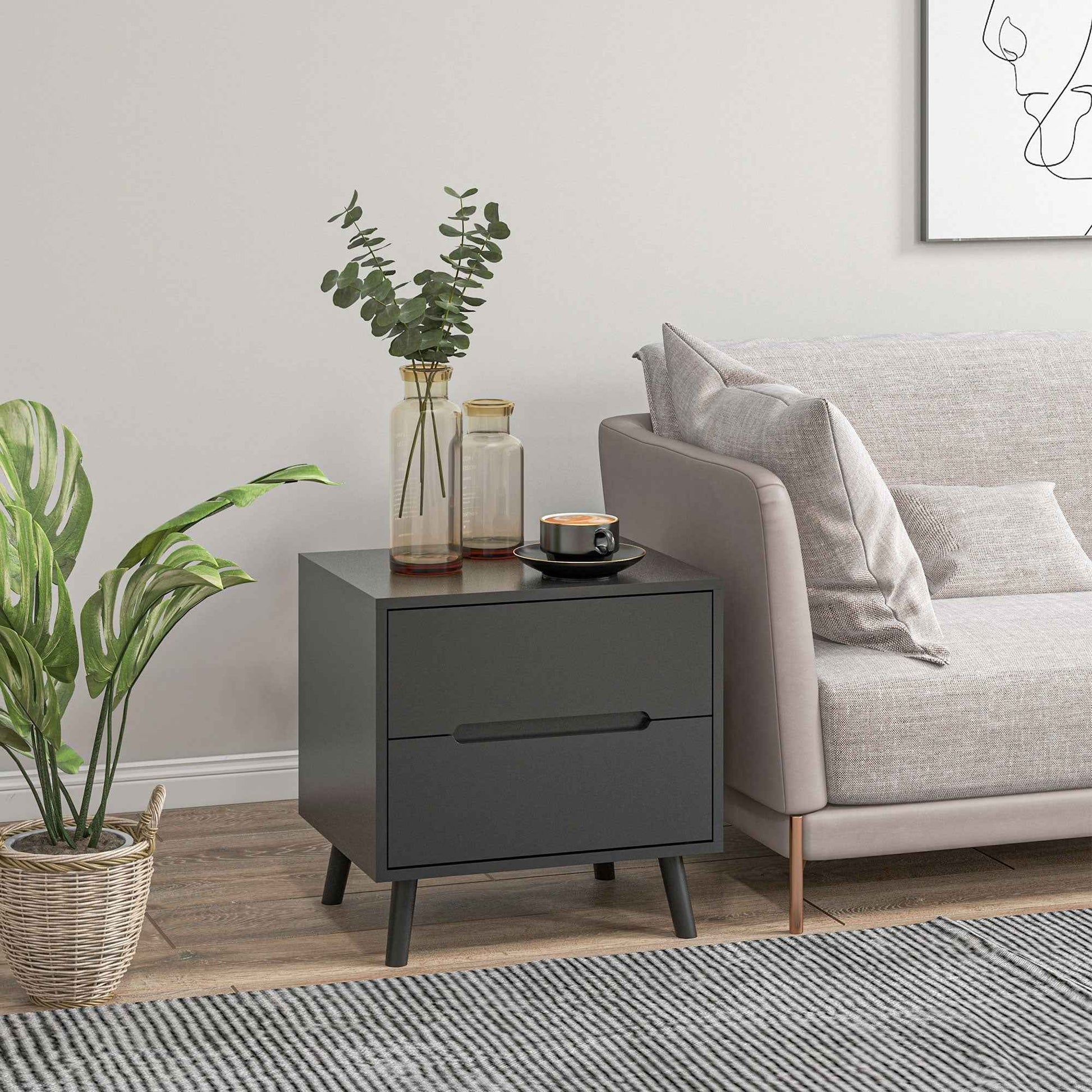 Willow Modern Nightstand/End Table with 2 Drawers-Black