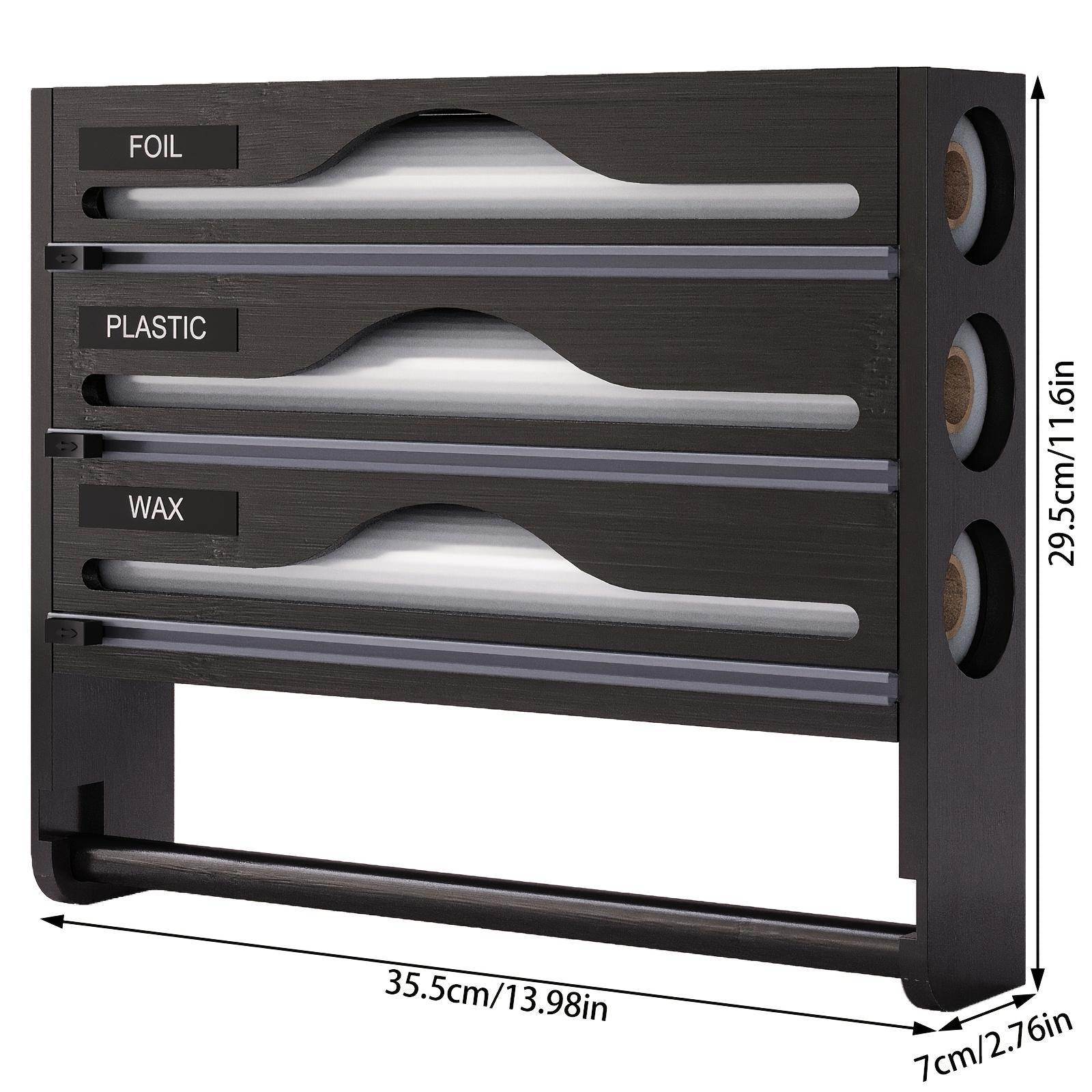 3 grid Bamboo Wood Wall Mounted Food Wrap Dispenser