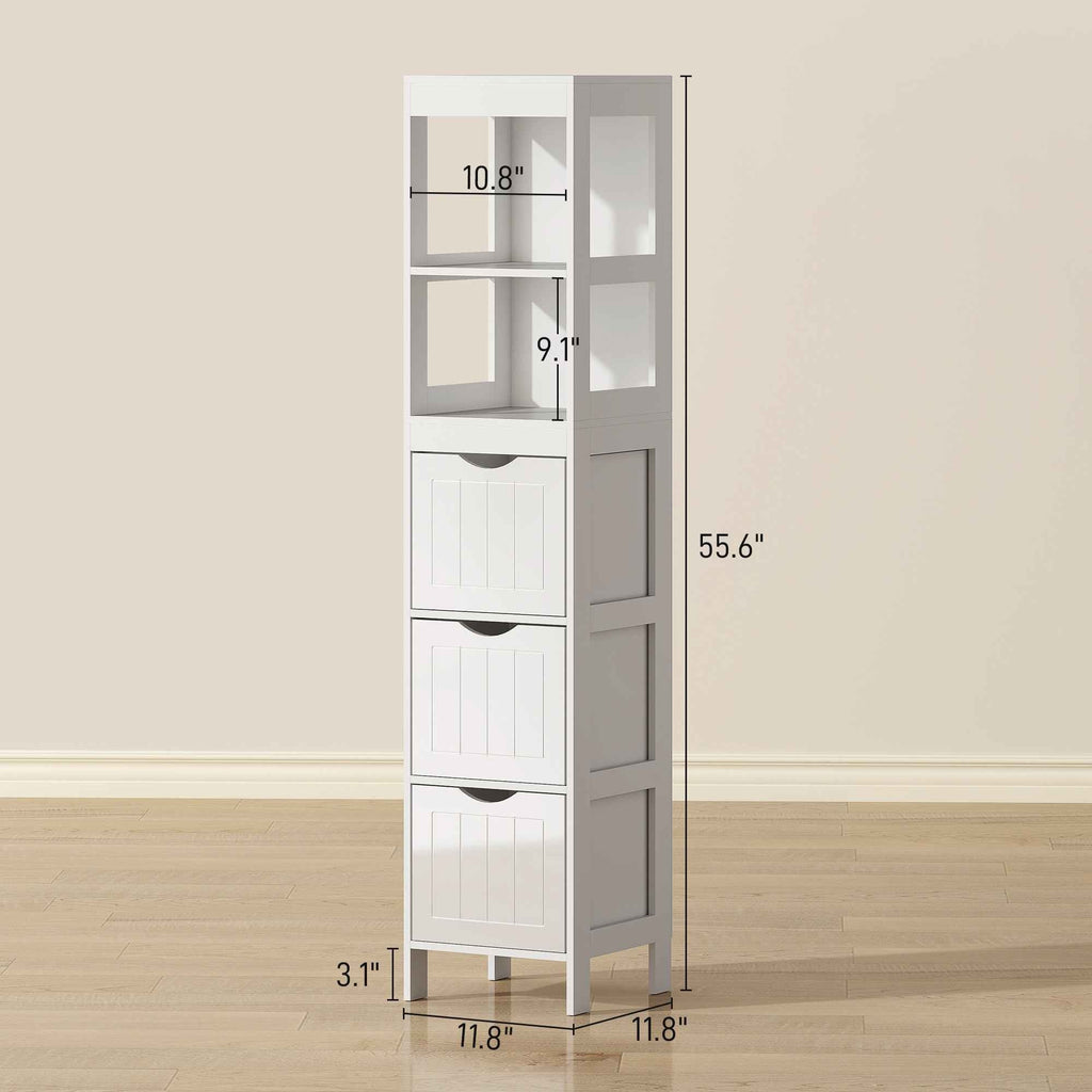Slim Bathroom Cabinet with 3 Drawers & 2 Shelves