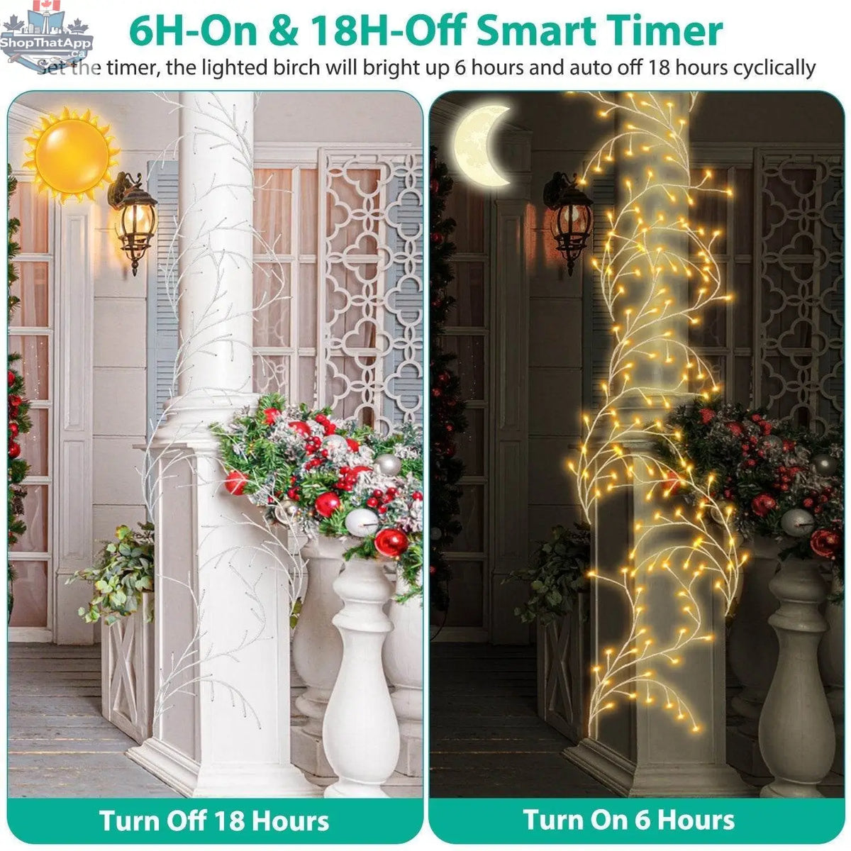 Lighted birch garland with 144 LED lights, twig vine, waterproof, includes timer and 8 modes, ideal for Christmas and home decor.