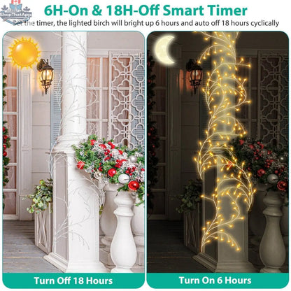 Lighted birch garland with 144 LED lights, twig vine, waterproof, includes timer and 8 modes, ideal for Christmas and home decor.