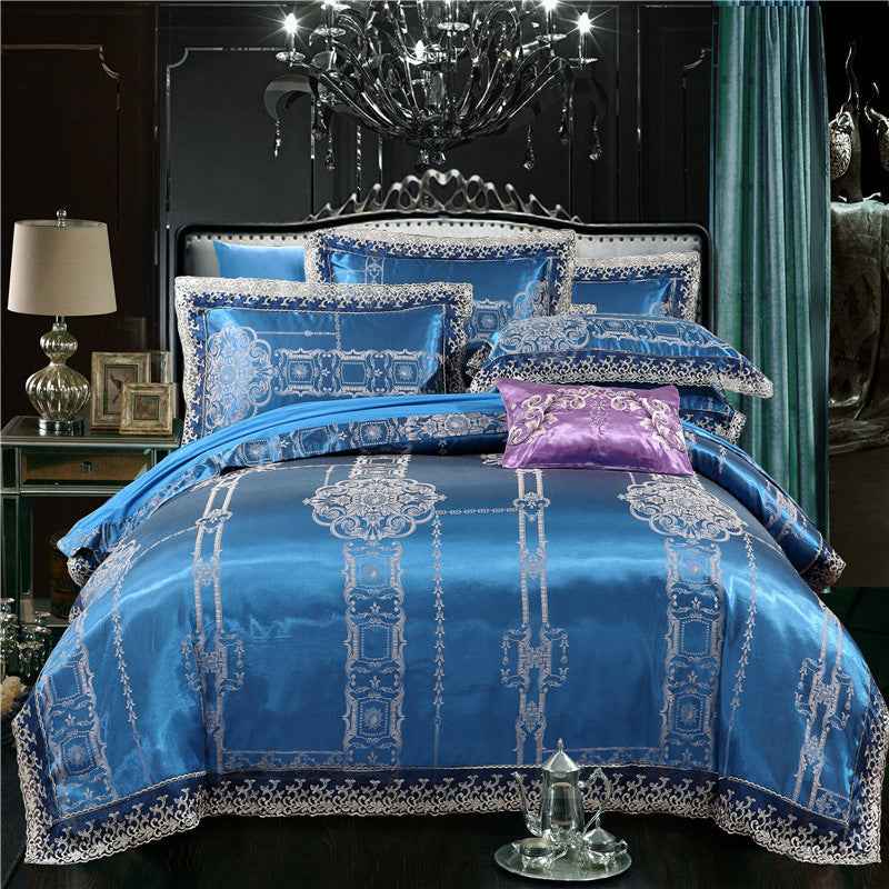 Jacquard Cotton Four‑Piece Luxury Bedding Set – Pure Cotton Duvet Cover &amp; Silk‑Satin Finish Bed Sheet
