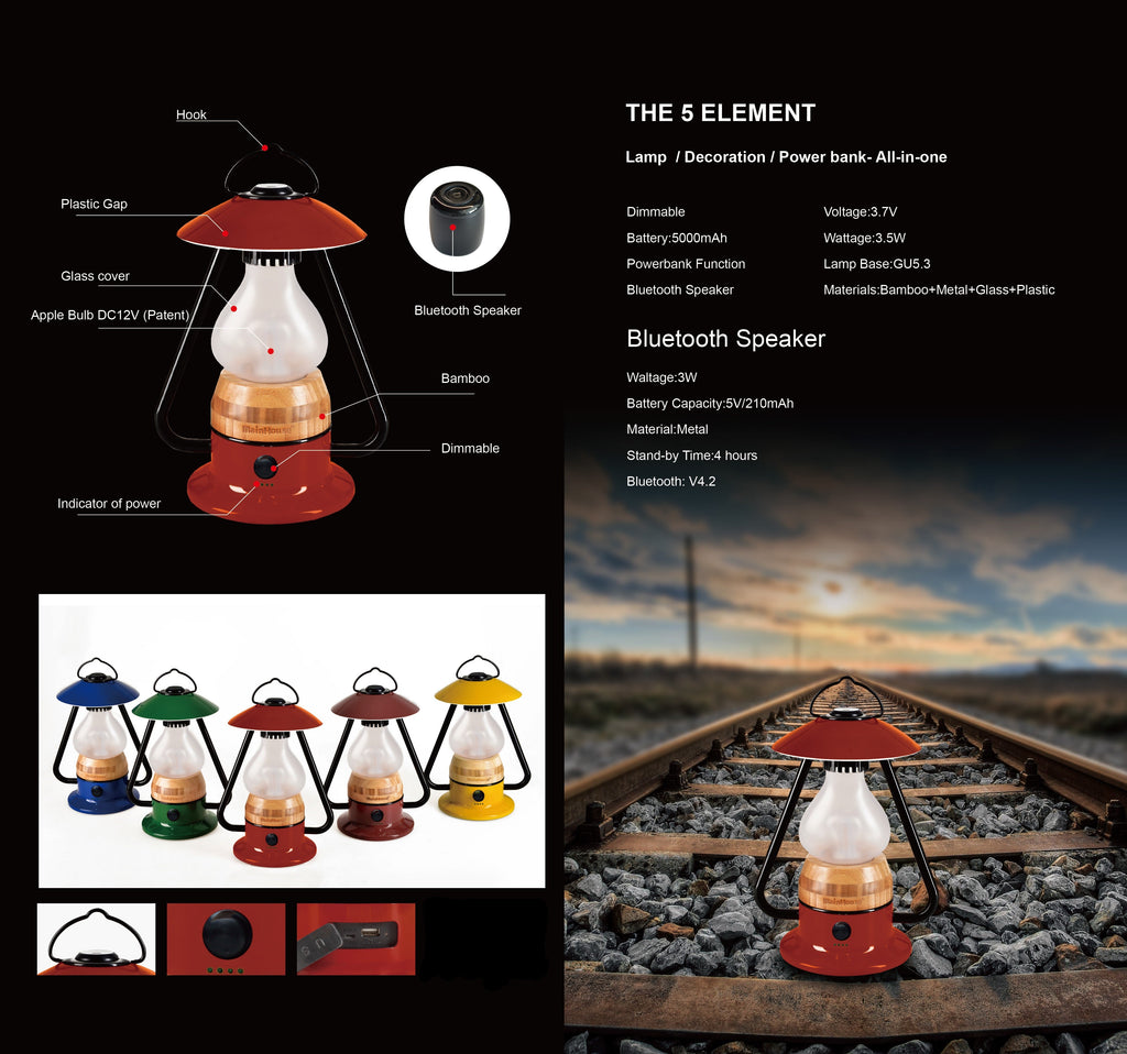 TRU De-LIGHT ROMANTICO LED All-in-One Lamp, Rechargeable, Bluetooth Music Speaker - FIRE RED / YELLOW / AUQA BLUE / GREEN / BLACK - Www.Shopthatapp.ca