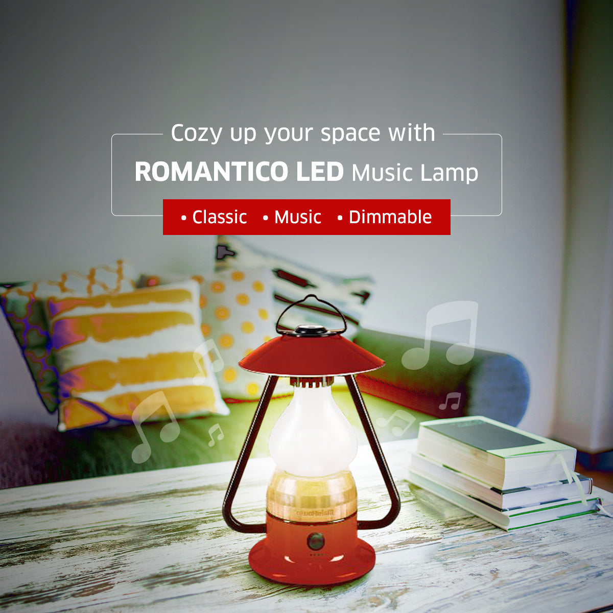 TRU De-LIGHT ROMANTICO LED All-in-One Lamp, Rechargeable, Bluetooth Music Speaker - FIRE RED / YELLOW / AUQA BLUE / GREEN / BLACK - Www.Shopthatapp.ca
