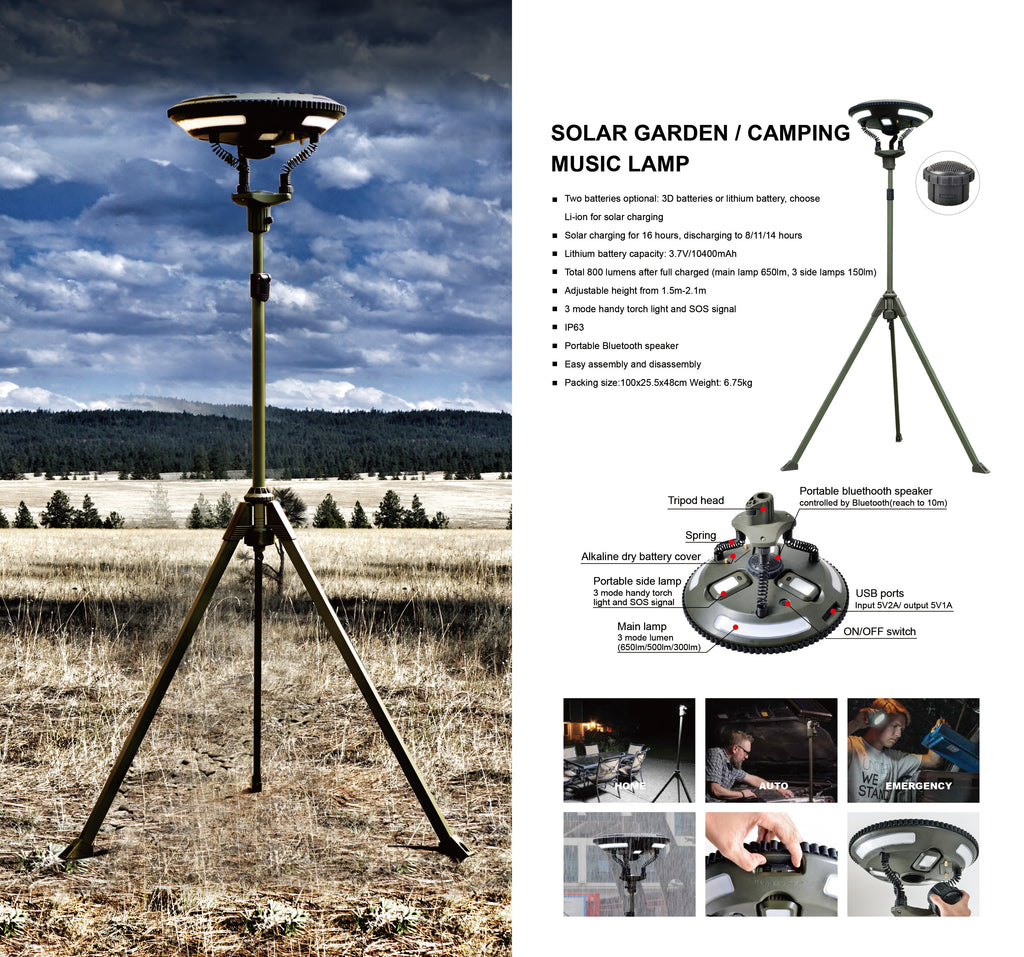 TRU De-LIGHT Singing Music Solar LED Light - Strong BT Speaker/Main Light+3 Detachable Multi Mode Lights/Tripod+Carry Bag - Www.Shopthatapp.ca