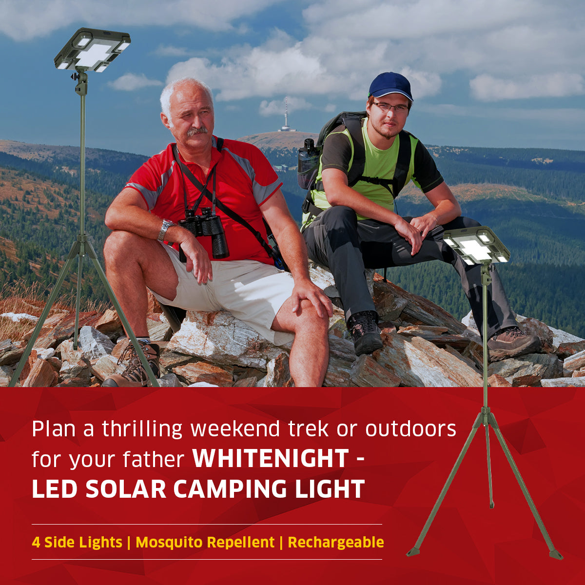 TRU De-LIGHT WHITENIGHT Multipurpose LED Solar / AC / DC - Garden, Camping Main Light + 4 Independent Detachable Multi Mode Side Lights / Tripod + Carrying Bag - Www.Shopthatapp.ca