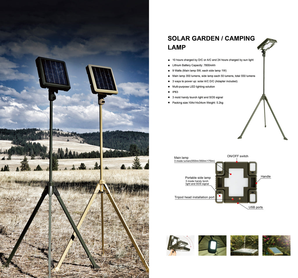 TRU De-LIGHT WHITENIGHT Multipurpose LED Solar / AC / DC - Garden, Camping Main Light + 4 Independent Detachable Multi Mode Side Lights / Tripod + Carrying Bag - Www.Shopthatapp.ca
