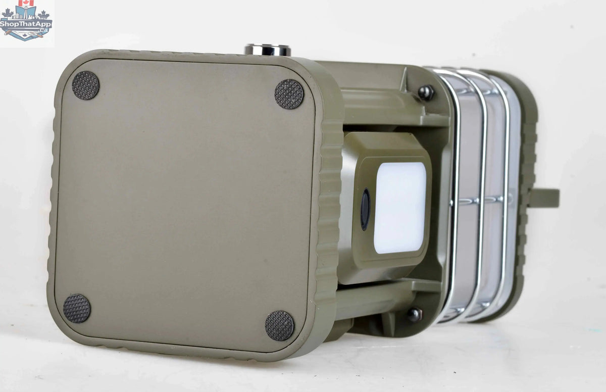 Zoppinh TRU De-Light Buddy camping lantern with dimmable LED, built-in power bank, Bluetooth speaker, and side lamps for outdoor use.