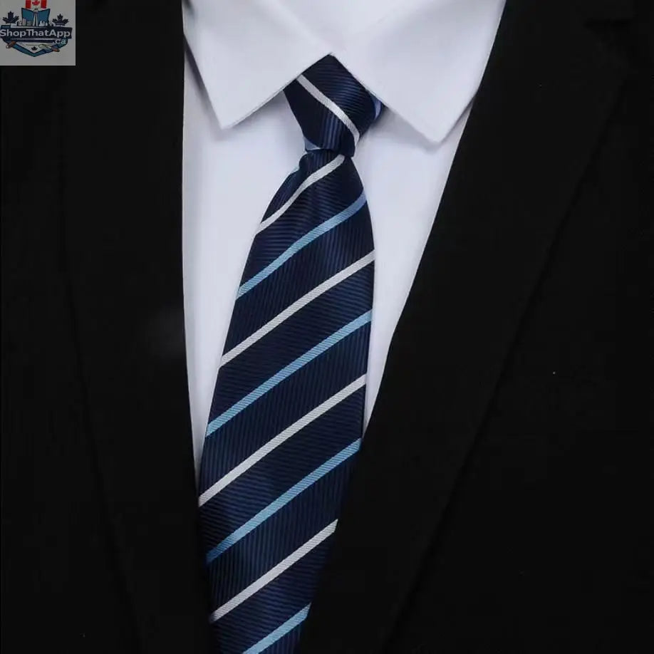 Mens Business Formal Zipper Tie With Blue Stripes - Shopthatapp.ca