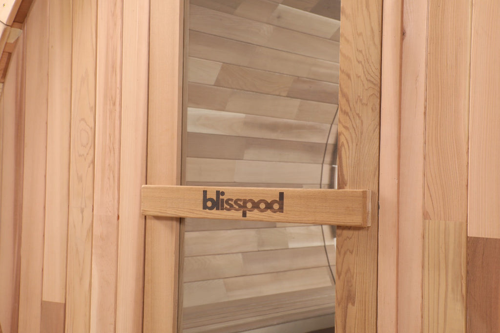 Blisspod | Prague | Canadian Red Cedar Outdoor Steam Barell Sauna, 2-4 / 4-6 persons with Full Glass Back & 2 front Porch seats - Www.Shopthatapp.ca