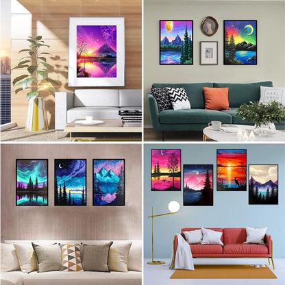 Set of 12 5D diamond painting kits for adults by ebasketonline, round full drill diamond art projects for home decor and beginner craft.