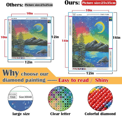 12-pack of ebasketonline 5D diamond painting kits for adults, round drill DIY art projects for home wall decor and gifts.