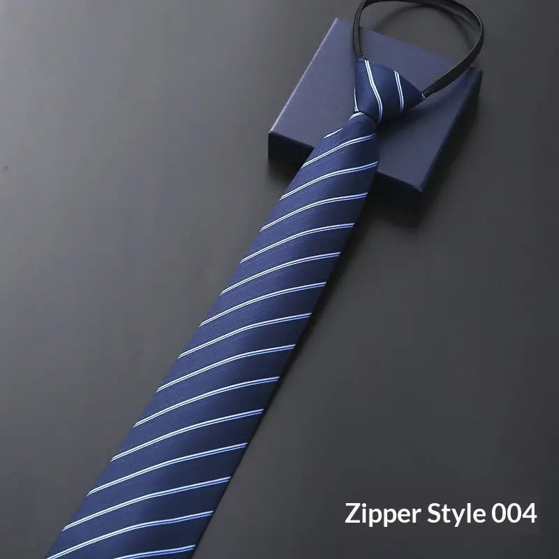 Mens Business Formal Zipper Tie With Blue Stripes - Shopthatapp.ca