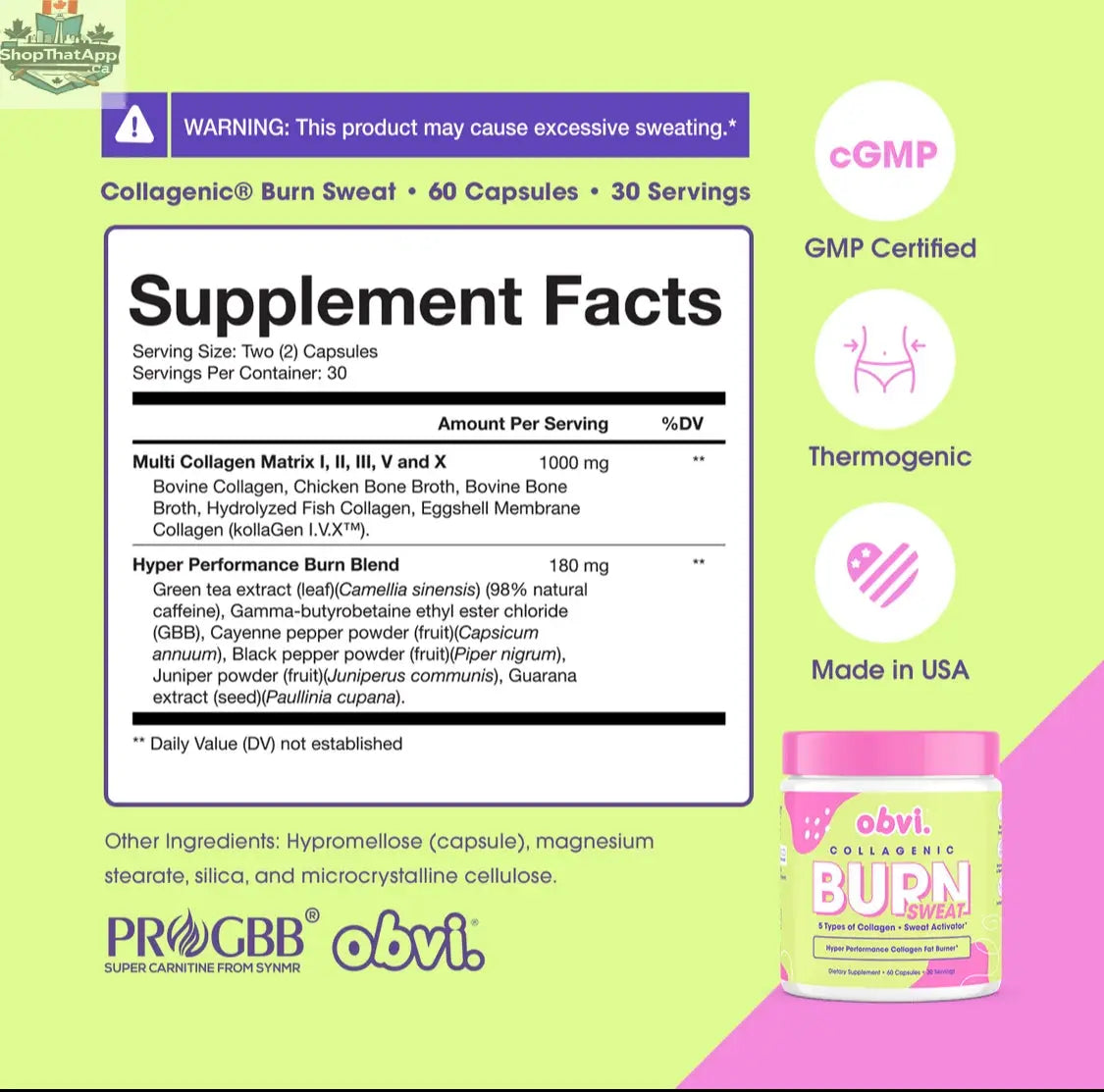BulkBully Supplements Obvi Collagenic Sweat essentials container with label, promoting beauty and wellness in a sleek, modern design.