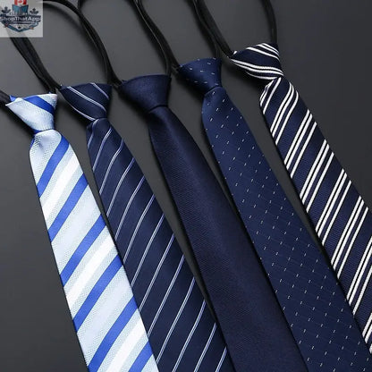 Mens Business Formal Zipper Tie With Blue Stripes - Shopthatapp.ca