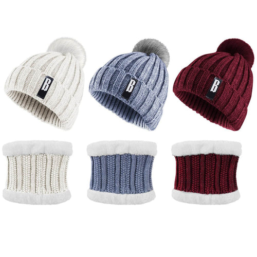 1Set Winter Beanie Hat Scarf Set Women Warm Knitting Skull Cap Neck Warmer For Walking Running Hiking Camping Outdoors Gift