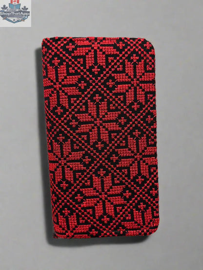 Large Palestinian wallet by The Olive Tree featuring red, gold, watermelon, or kufiya patterns with handheld design.