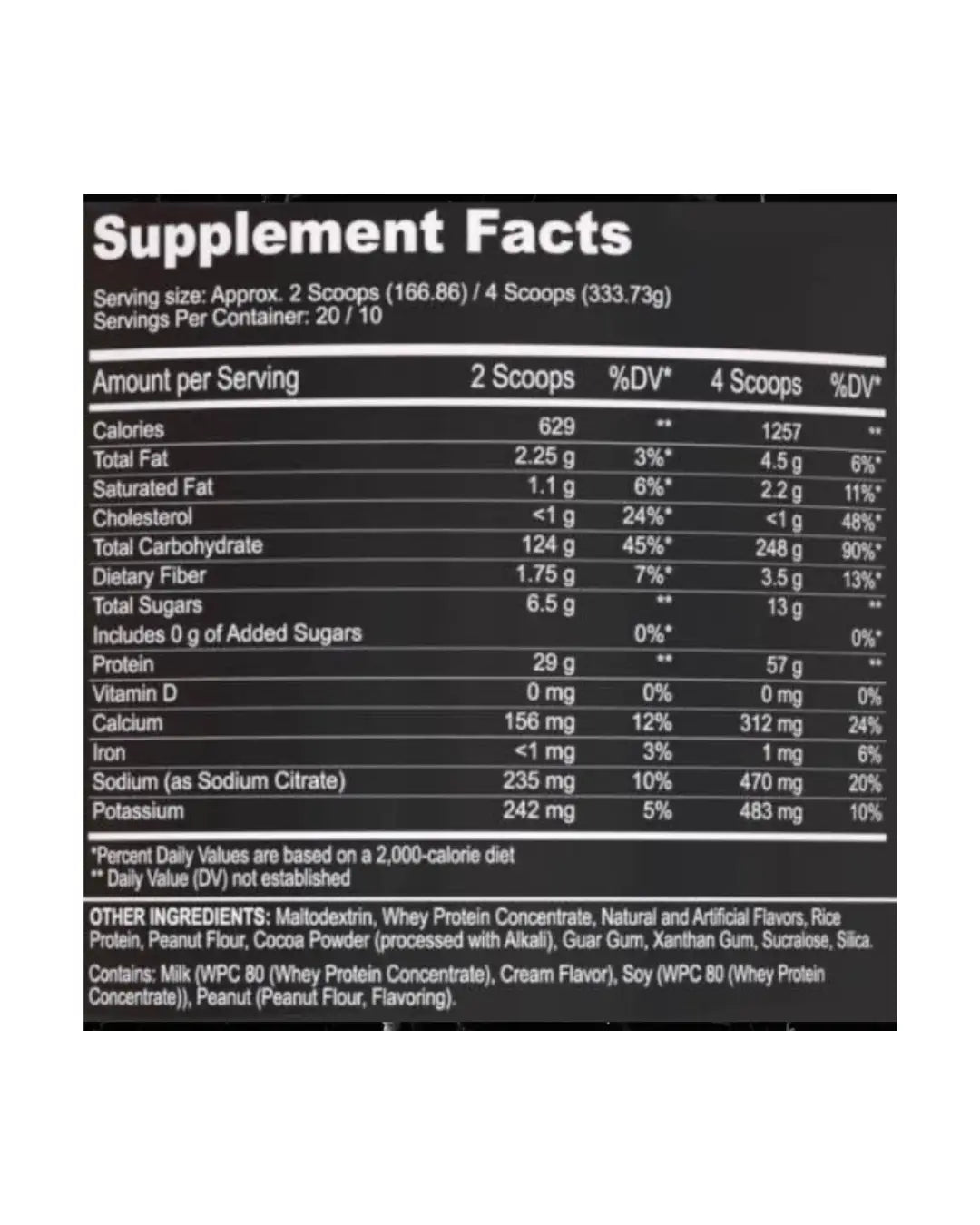 Black Magic Extreme Mass Gainer protein powder by BulkBully Supplements with a muscular man holding a scoop of the powder.