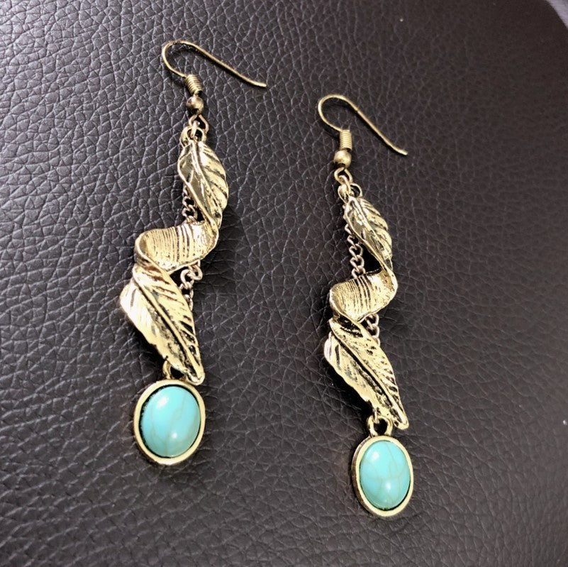 Alloy Leaf Turquoise Leaf Earrings for Stylish Elegance - Shopthatapp.ca