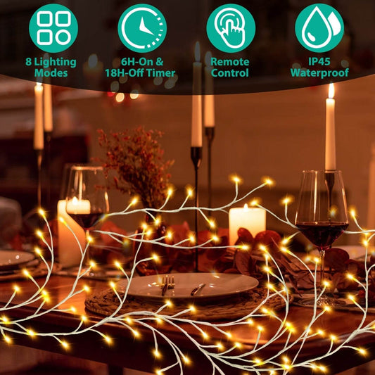 1Pc 7.87FT Lighted Birch Garland Lighted Twig Vine Lights 144LED Birch Garland With Lights String Light With Timer 8 Modes IP45 Waterproof For Christmas Fireplace Home Decoration - Shopthatapp.ca