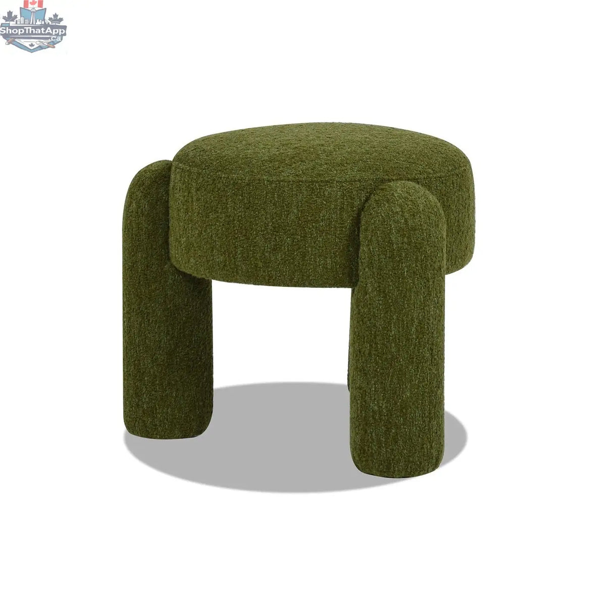 Moss green Olea boucle ottoman by Hygge Design House with plush textured fabric, versatile home accent and stylish seating option.