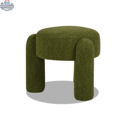 Moss green Olea boucle ottoman by Hygge Design House with plush textured fabric, versatile home accent and stylish seating option.