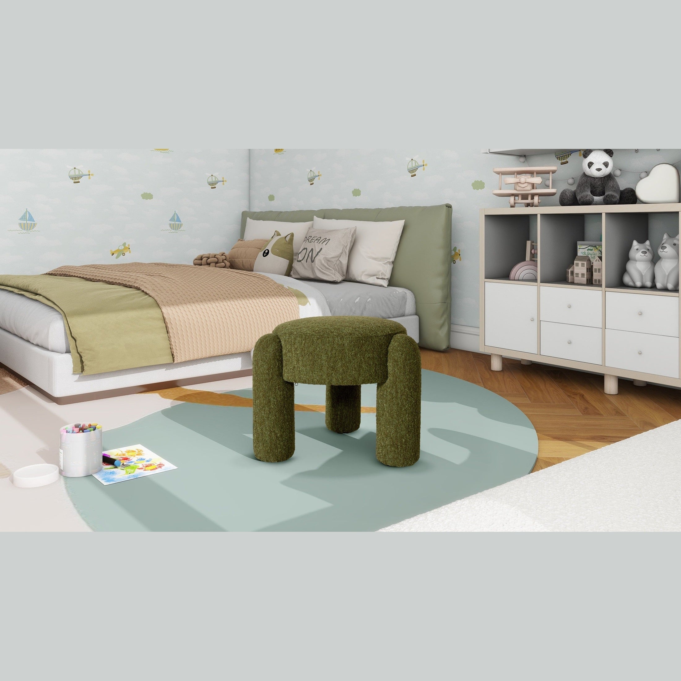 Olea Boucle Ottoman - Moss Green - Www.Shopthatapp.ca