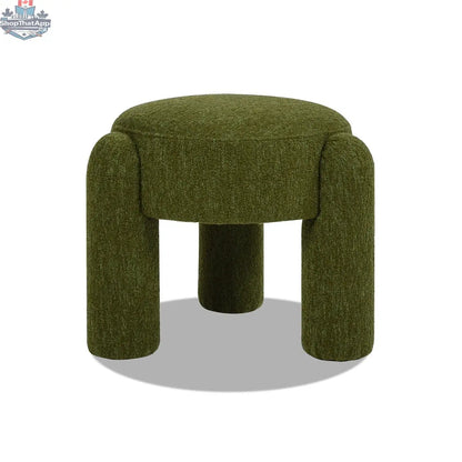 Hygge Design House moss green Olea Boucle Ottoman with stylish, versatile fabric, serving as a modern home accent.