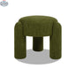 Hygge Design House moss green Olea Boucle Ottoman with stylish, versatile fabric, serving as a modern home accent.